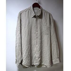 Ted Baker London Long Sleeve Button Up Shirt Beige Green Windowpane Check Size 4